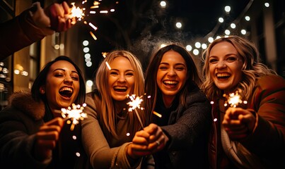 Women Celebrating with Sparklers