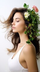 Fototapeta premium Young woman with flowers in her hair