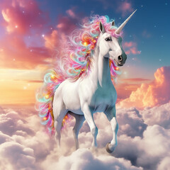 Naklejka na ściany i meble Beautiful horse unicorn mythology cute animal full of colors 