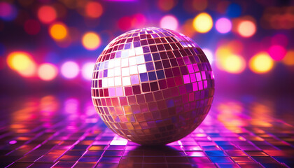 Obraz premium Shiny disco ball reflects vibrant nightlife celebration generated by AI