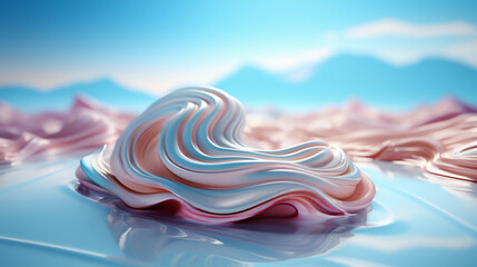 Waves of abstract pastel-colored pastry cream adorn a pastel world.