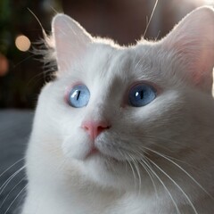 Close-up of white cat with light blue eyes