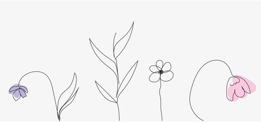 Outline flower with leaves illustration vector