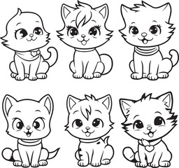 Set of cartoon cat or kitten, Baby animals coloring page