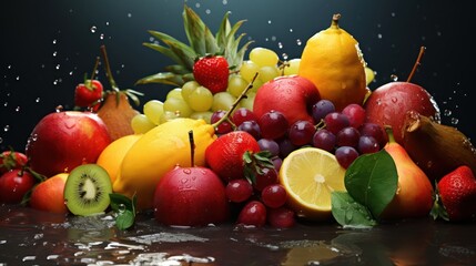 Many different fruits on a dark background