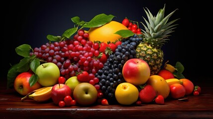Many different fruits on a dark background