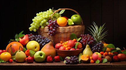 Many different fruits on a dark background