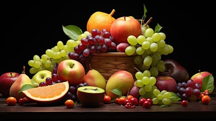 Many different fruits on a dark background