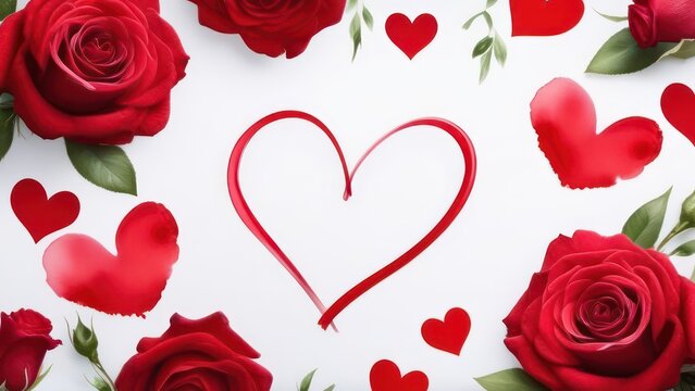 A lot of beautiful red roses and hearts. Beautiful festive background with place for text.