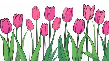 Fototapeta premium A lot of pink tulips on the light background. Beautiful festive background.