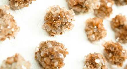 Small pieces of aragonite stones. Mineral exchange. 