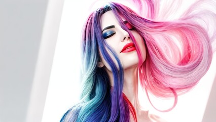 Beautiful girl with colored hair on a light background