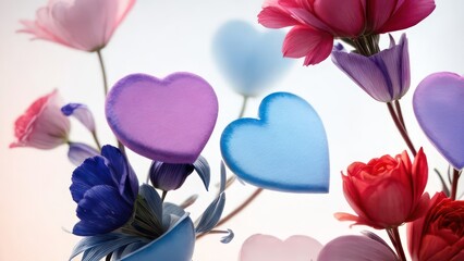 Obraz premium Flowers and hearts. Beautiful festive background.