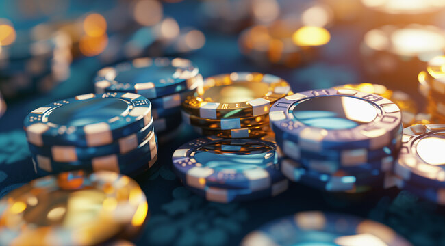 a pile of golden poker chips on a black background