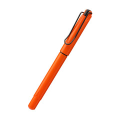 Ballpoint pen isolated on transparent background, elegant pen in orange. Png Isolated background.