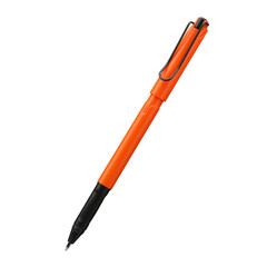 Ballpoint pen isolated on transparent background, elegant pen in orange. Png Isolated background.