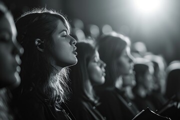 A choir performing choral renditions of popular songs at music party , offering a harmonious and unique musical interpretation, Generative Ai  - obrazy, fototapety, plakaty