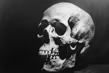 white human skull on black background