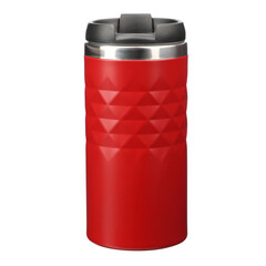 Thermo bottle isolated on transparent background. Red color thermos, Png isolated background.