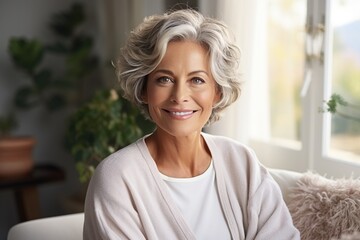 Portrait of a smiling mature woman with gray hair