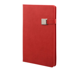 Red Leather Organizer, Daily Notebook with Magnet, isolated on transparent background. Stylish daily planner, Png Isolated background.