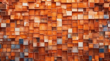Watercolor painting in cubic style, geometric patterns in the style of tiles and mosaics. abstract background in orange colors, modern illustration.Ai generative