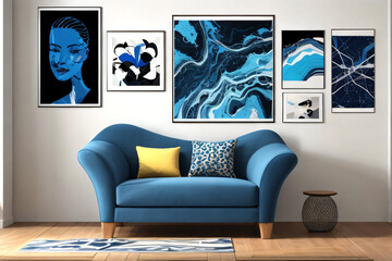 Minimalist interior design of modern living room with chair,sofa cushions,coffee table.Generative AI
