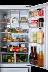 A fully stocked refrigerator with fresh fruits, vegetables, and assorted groceries for a healthy lifestyle.