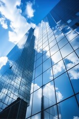 Fototapeta na wymiar Blue glass skyscraper reflecting clouds