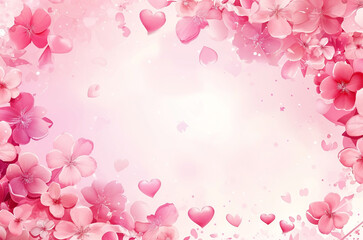 A Romantic Display of Blooming Pink Flowers and Hearts Symbolizing Love and Affection - Valentine and Love Background