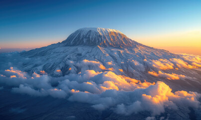 arid dry African savanna in late evening with Mount Kilimanjaro,