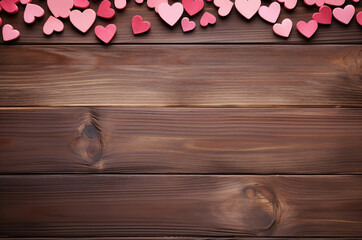 A Collection of Pink and Red Hearts Scattered on a Dark Wooden Surface Symbolizing Love - Valentine and Love Background