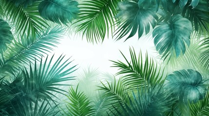 Copy Space of Tropical Palm Tree Leaves Border with White Background
