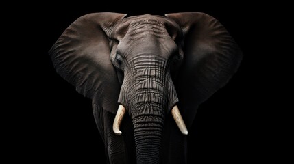 a close up of an elephant's face with tusks and tusks on it's ears and tusks, against a black background.