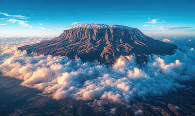 arid dry African savanna in late evening with Mount Kilimanjaro,