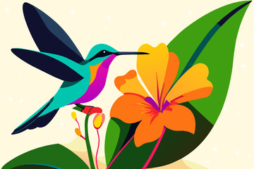 Obraz na płótnie Canvas Tiny hummingbird sipping nectar. vektor illustation