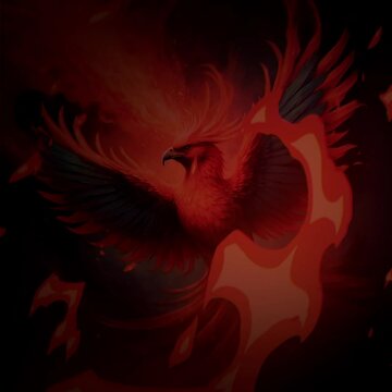 Phoenix with fiery wings, mythical bird