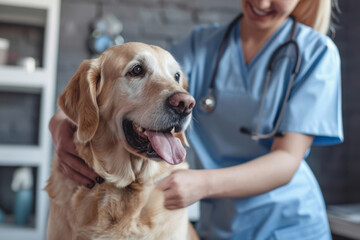 Veterinarian checking a dog's health. Generative AI