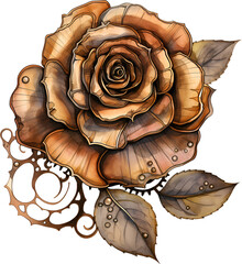 Steampunk Rose Flower Watercolor Clipart