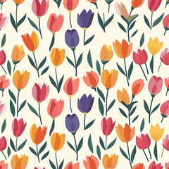 Fototapeta premium Children's Playful Tulip Pattern: Seamless and Whimsical