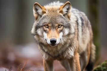 Naklejka na ściany i meble gray wolf hunting in the winter
