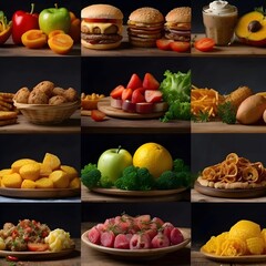 	
Healthy burger foods with different items as background full squarded picture
