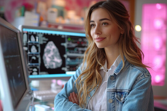 A female obstetrician conducting a prenatal checkup, using modern ultrasound technology to monitor the health of an expecting mother and her baby.