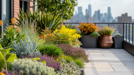 Urban Rooftop Garden Variety of Plants, Showcasing Sustainable City Living