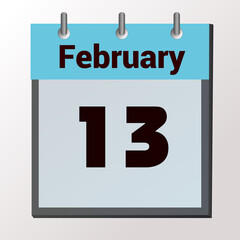 vector calendar page with date February 13, light colors