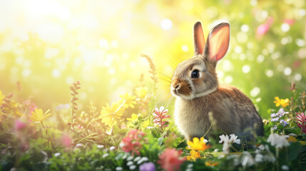 Fototapeta na wymiar Springtime Rabbit: Light and Airy Easter Card Ready for Your Message
