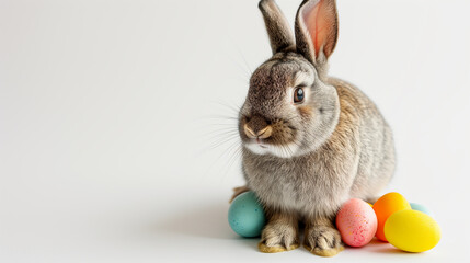 Fototapeta na wymiar Easter Bunny Magic: Space for Greetings on a Light-Themed Card