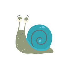 Vector illustration of smiling cartoon snail, colored snail, emotions.