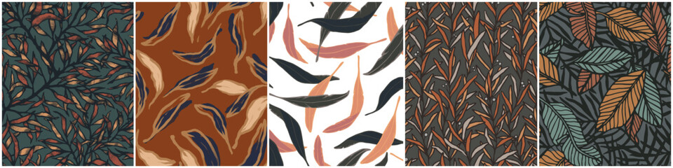 Leaves seamless pattern collection, Floral pattern, Seamless botanical texture, textile pattern, Leaf design, Tropical design