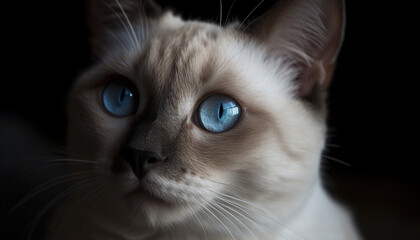 Cute kitten with blue eyes sitting, staring at camera, fluffy generated by AI